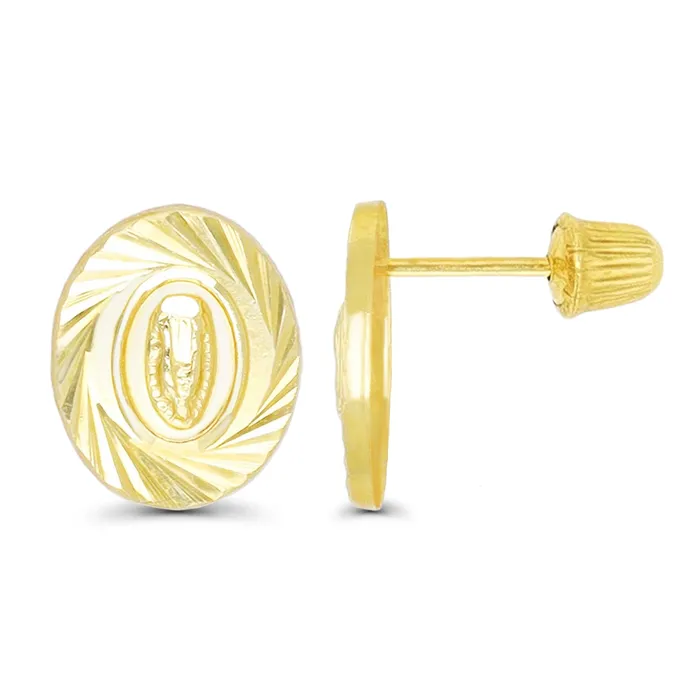 Earrings DecadenceJewelry 14K Yellow Gold Diamond Cut Our Lady of Guadalupe Medal Hat Screw Back Stud Earring Earrings DecadenceJewelry 14K Yellow Gold Diamond Cut Our Lady of Guadalupe Medal Hat Screw Back Stud Earring