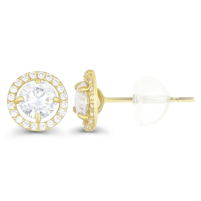 Earrings DecadenceJewelry 14K Yellow Gold Micropave 500mm Round Cut Halo Cubic Zirconia Stud Earring 14K Silicone Back Earrings DecadenceJewelry 14K Yellow Gold Micropave 500mm Round Cut Halo Cubic Zirconia Stud Earring 14K Silicone Back