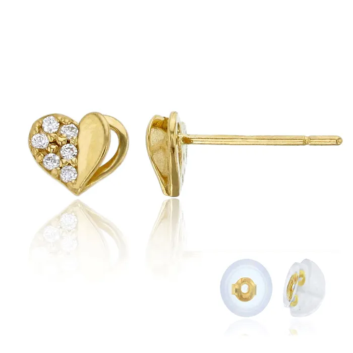 Earrings DecadenceJewelry 14K Yellow Gold Micropave Half Open Heart CZ Stud Earring Earrings DecadenceJewelry 14K Yellow Gold Micropave Half Open Heart CZ Stud Earring