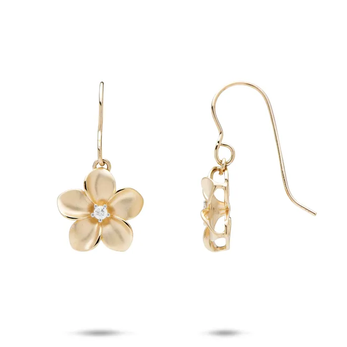 Earrings Maui Divers Jewelry Plumeria Earrings in Gold with Diamonds 13mm
