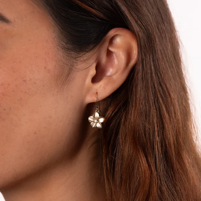 Earrings Maui Divers Jewelry Plumeria Earrings in Gold with Diamonds 13mm