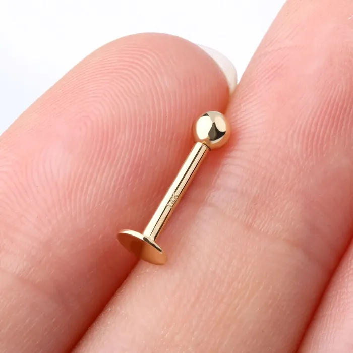 Earrings OUFER BODY JEWELRY 14K Solid Gold Labret Stud 16G Externally Threaded Lip Stud Earrings OUFER BODY JEWELRY 14K Solid Gold Labret Stud 16G Externally Threaded Lip Stud