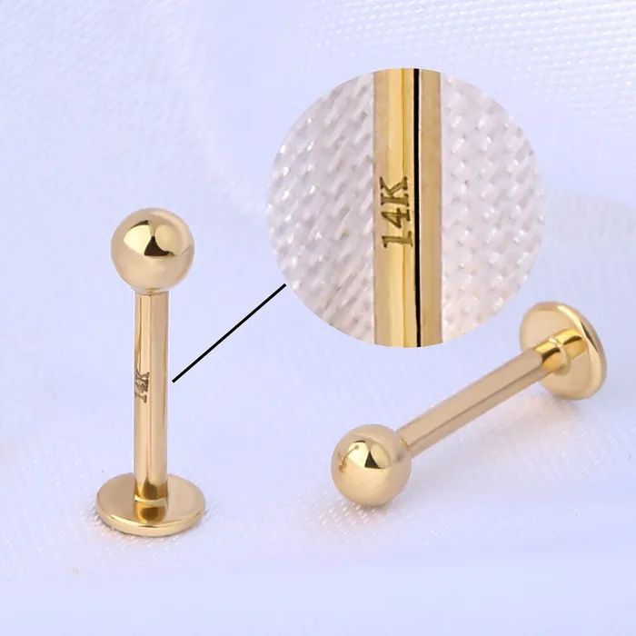 Earrings OUFER BODY JEWELRY 14K Solid Gold Labret Stud 16G Externally Threaded Lip Stud Earrings OUFER BODY JEWELRY 14K Solid Gold Labret Stud 16G Externally Threaded Lip Stud