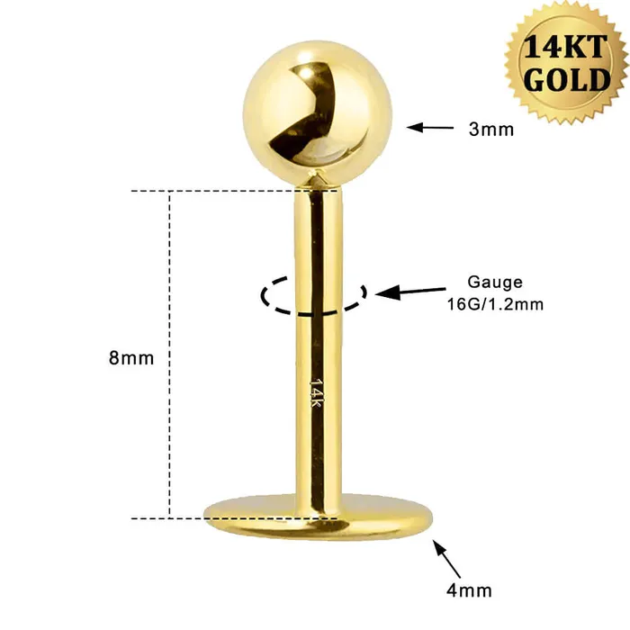 Earrings OUFER BODY JEWELRY 14K Solid Gold Labret Stud 16G Externally Threaded Lip Stud Earrings OUFER BODY JEWELRY 14K Solid Gold Labret Stud 16G Externally Threaded Lip Stud
