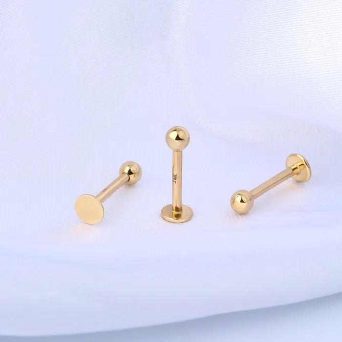 Earrings OUFER BODY JEWELRY 14K Solid Gold Labret Stud 16G Externally Threaded Lip Stud Earrings OUFER BODY JEWELRY 14K Solid Gold Labret Stud 16G Externally Threaded Lip Stud