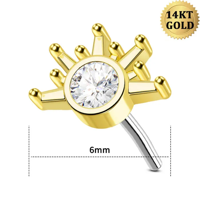 Earrings OUFER BODY JEWELRY 14K Solid Gold Radient Shiny Sun Push Pin Cartilage Earring