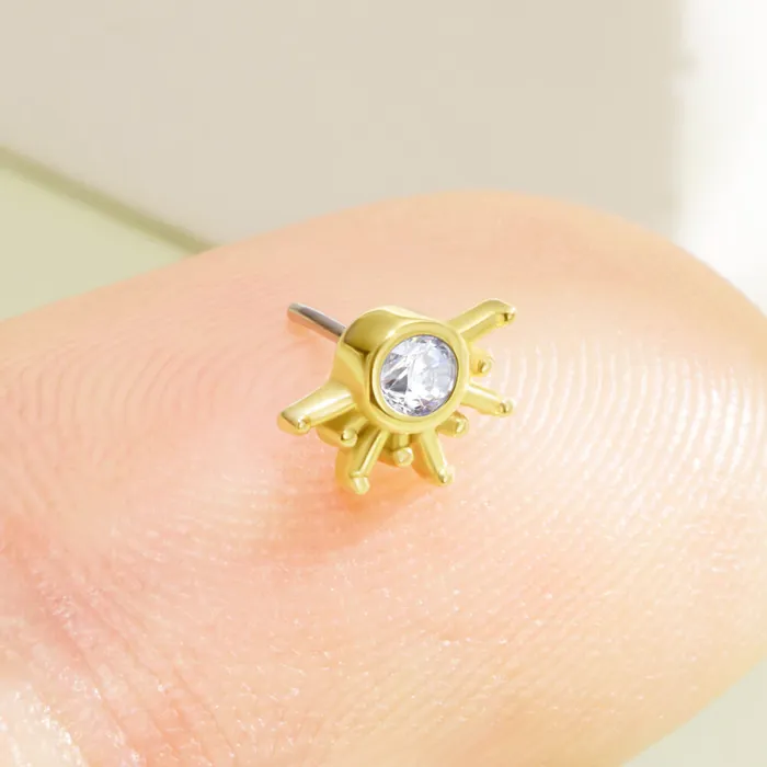 Earrings OUFER BODY JEWELRY 14K Solid Gold Radient Shiny Sun Push Pin Cartilage Earring