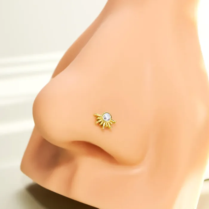 Earrings OUFER BODY JEWELRY 14K Solid Gold Radient Shiny Sun Push Pin Cartilage Earring