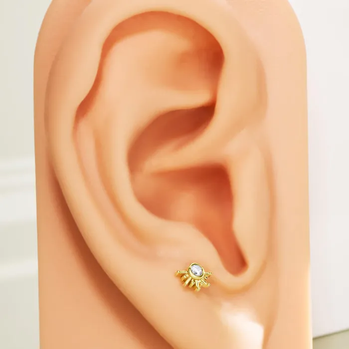 Earrings OUFER BODY JEWELRY 14K Solid Gold Radient Shiny Sun Push Pin Cartilage Earring