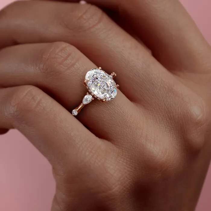Flawless Moissanite Oval Cut Moissanite Shoulder Set Ring With Hidden Halo Rings Flawless Moissanite Oval Cut Moissanite Shoulder Set Ring With Hidden Halo Rings