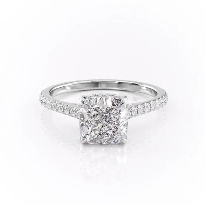 Flawless Moissanite Rings Cushion Cut Moissanite Shoulder Set Ring With Hidden Halo Flawless Moissanite Rings Cushion Cut Moissanite Shoulder Set Ring With Hidden Halo