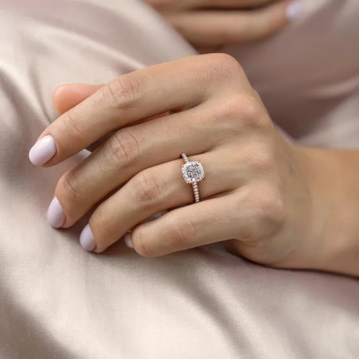 Flawless Moissanite Rings Cushion Cut Moissanite Shoulder Set Ring With Hidden Halo Flawless Moissanite Rings Cushion Cut Moissanite Shoulder Set Ring With Hidden Halo