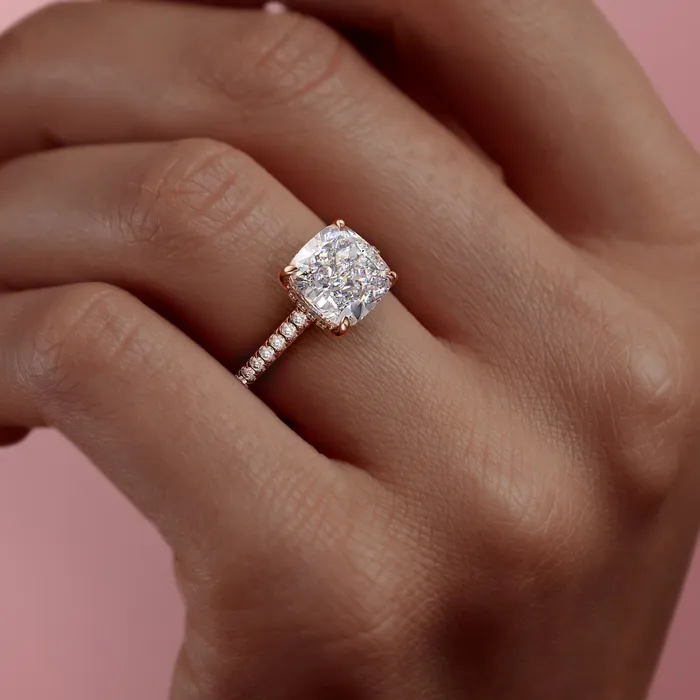 Flawless Moissanite Rings Cushion Cut Moissanite Shoulder Set Ring With Hidden Halo Flawless Moissanite Rings Cushion Cut Moissanite Shoulder Set Ring With Hidden Halo