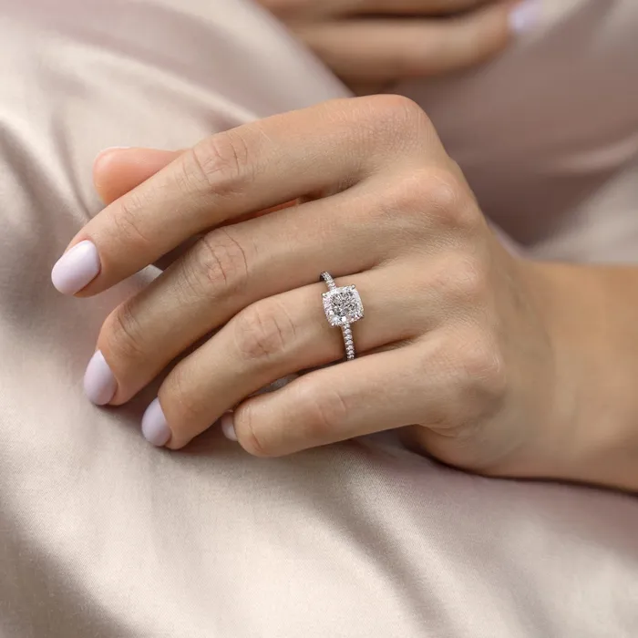 Flawless Moissanite Rings Cushion Cut Moissanite Shoulder Set Ring With Hidden Halo Flawless Moissanite Rings Cushion Cut Moissanite Shoulder Set Ring With Hidden Halo