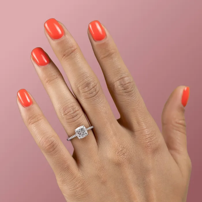 Flawless Moissanite Rings Cushion Cut Moissanite Shoulder Set Ring With Hidden Halo Flawless Moissanite Rings Cushion Cut Moissanite Shoulder Set Ring With Hidden Halo