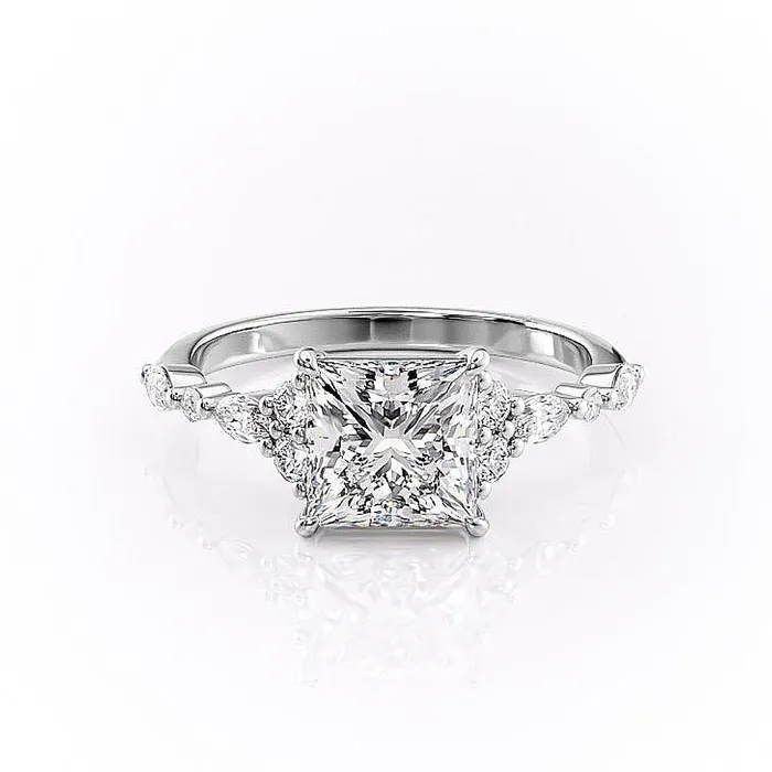 Flawless Moissanite Rings Princess Cut Moissanite Shoulder Set Ring Vintage Design Flawless Moissanite Rings Princess Cut Moissanite Shoulder Set Ring Vintage Design
