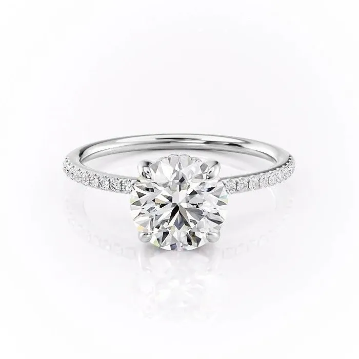 Flawless Moissanite Rings Round Cut Moissanite Engagement Ring Hidden Halo