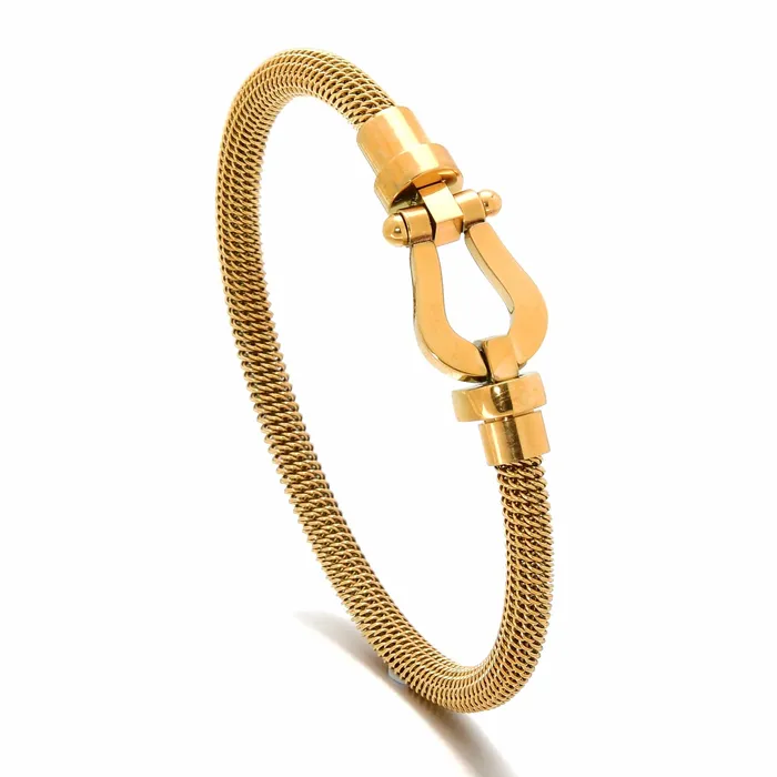 Gold Equestrian Woven Braided Steel Hearts Bracelet Kalifano Bracelets