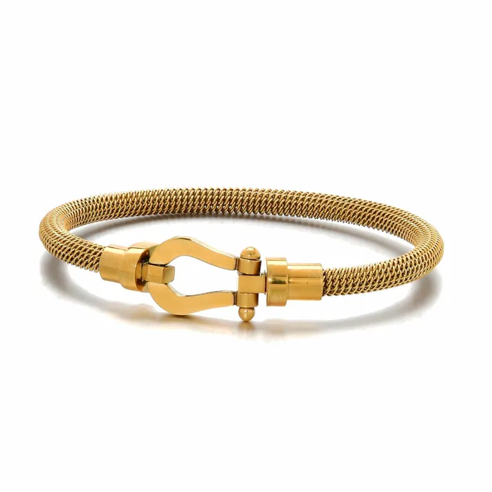 Gold Equestrian Woven Braided Steel Hearts Bracelet Kalifano Bracelets