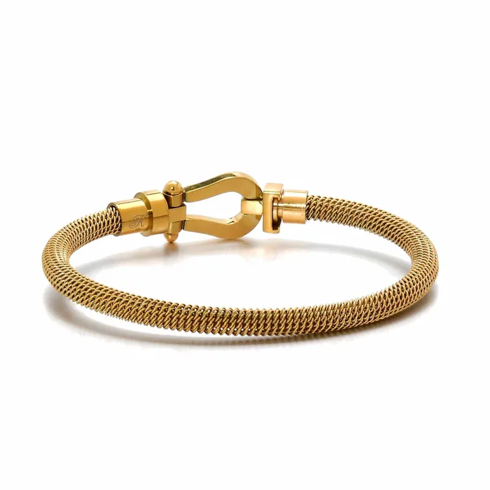 Gold Equestrian Woven Braided Steel Hearts Bracelet Kalifano Bracelets