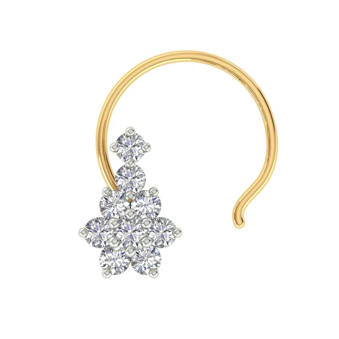 Gold Palace Necklaces 18k Yellow Gold Round Brilliant Cut Stunning Diamond Nose Pin with Wire of 005 Carat
