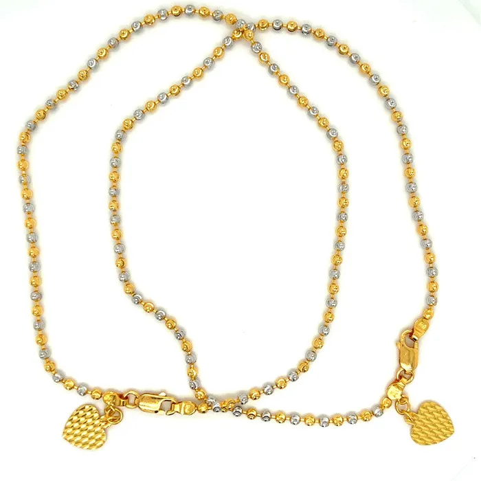 Gold Palace Rings 22K Gold 10 Inch TwoTone Bead Anklet with Heart Charm Pair Gold Palace Rings 22K Gold 10 Inch TwoTone Bead Anklet with Heart Charm Pair