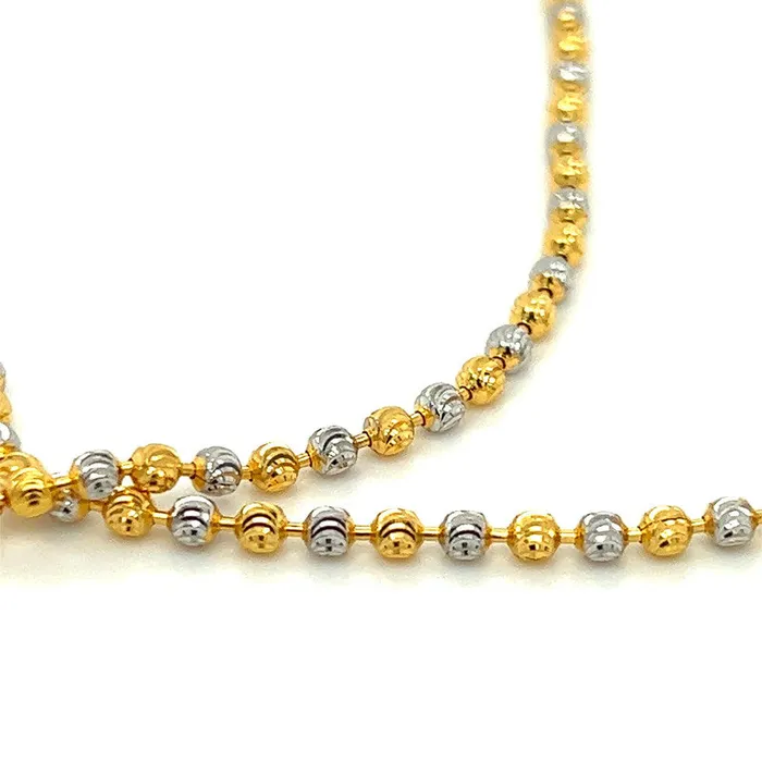 Gold Palace Rings 22K Gold 10 Inch TwoTone Bead Anklet with Heart Charm Pair