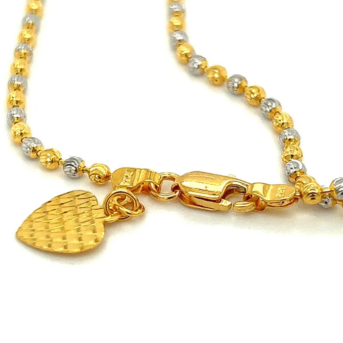 Gold Palace Rings 22K Gold 10 Inch TwoTone Bead Anklet with Heart Charm Pair