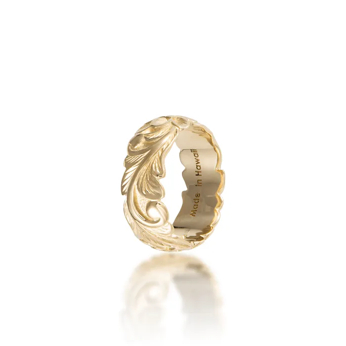 Hawaiian Heirloom Plumeria Ring in Gold 8mm Maui Divers Jewelry Rings