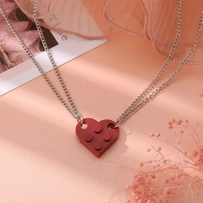 Hidden Forever Mother Daughter Building Brick Heart Necklace Necklaces