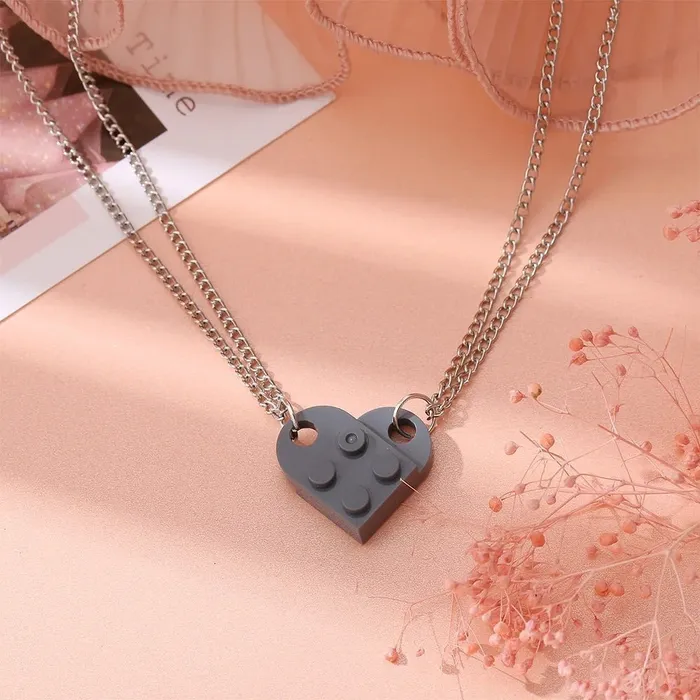 Hidden Forever Mother Daughter Building Brick Heart Necklace Necklaces