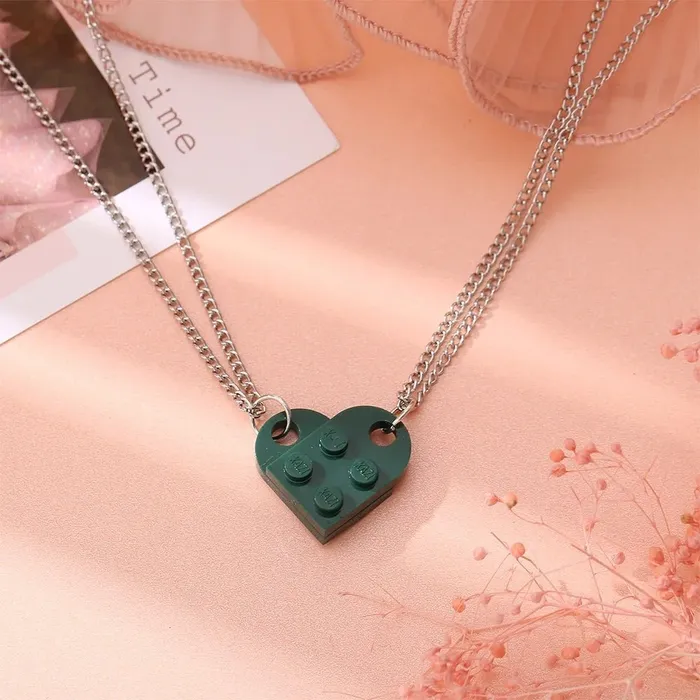 Hidden Forever Mother Daughter Building Brick Heart Necklace Necklaces
