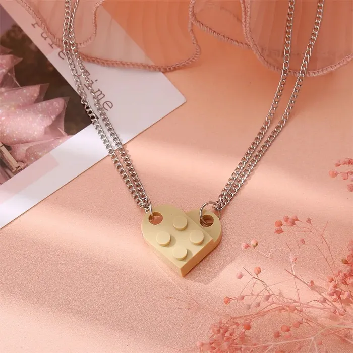Hidden Forever Mother Daughter Building Brick Heart Necklace Necklaces