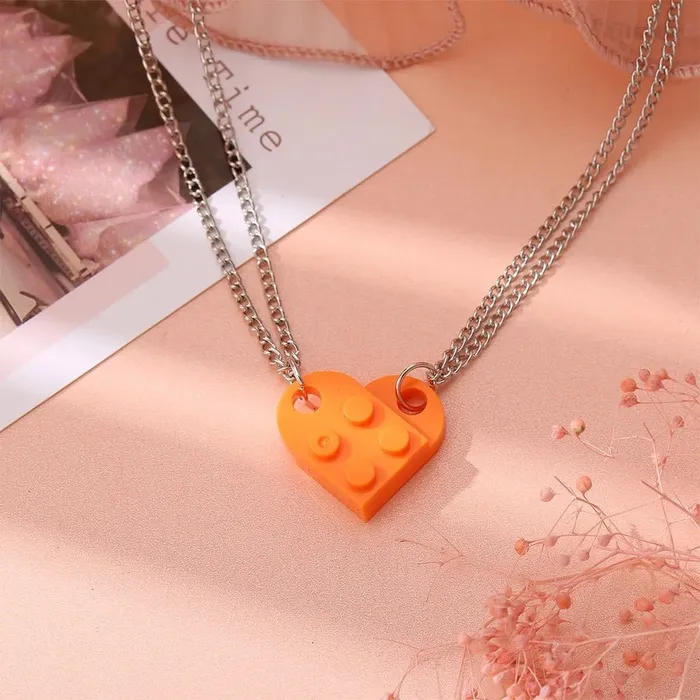 Hidden Forever Mother Daughter Building Brick Heart Necklace Necklaces