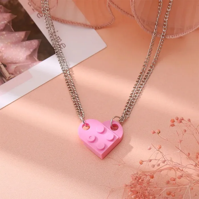 Hidden Forever Mother Daughter Building Brick Heart Necklace Necklaces