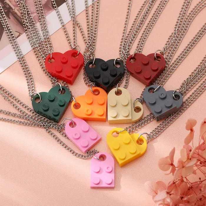 Hidden Forever Mother Daughter Building Brick Heart Necklace Necklaces