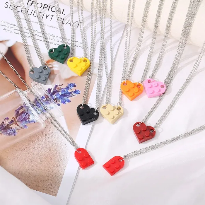 Hidden Forever Mother Daughter Building Brick Heart Necklace Necklaces