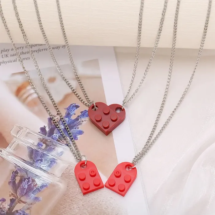 Hidden Forever Mother Daughter Building Brick Heart Necklace Necklaces