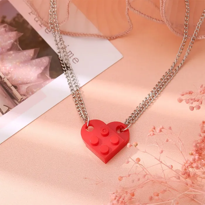 Hidden Forever Mother Daughter Building Brick Heart Necklace Necklaces