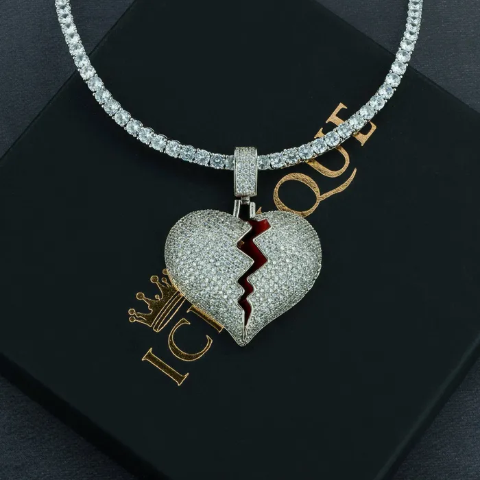 IceClique Jewelry Necklaces Frozen Heart Pendant w 4mm Tennis Chain