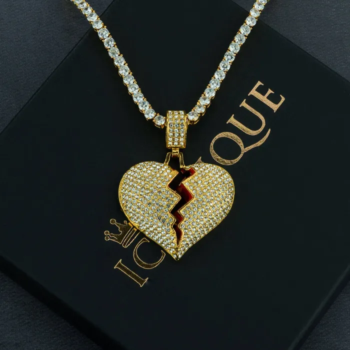 IceClique Jewelry Necklaces Frozen Heart Pendant w 4mm Tennis Chain