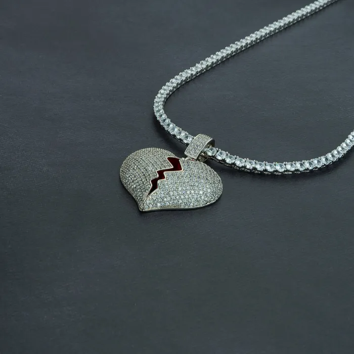 IceClique Jewelry Necklaces Frozen Heart Pendant w 4mm Tennis Chain