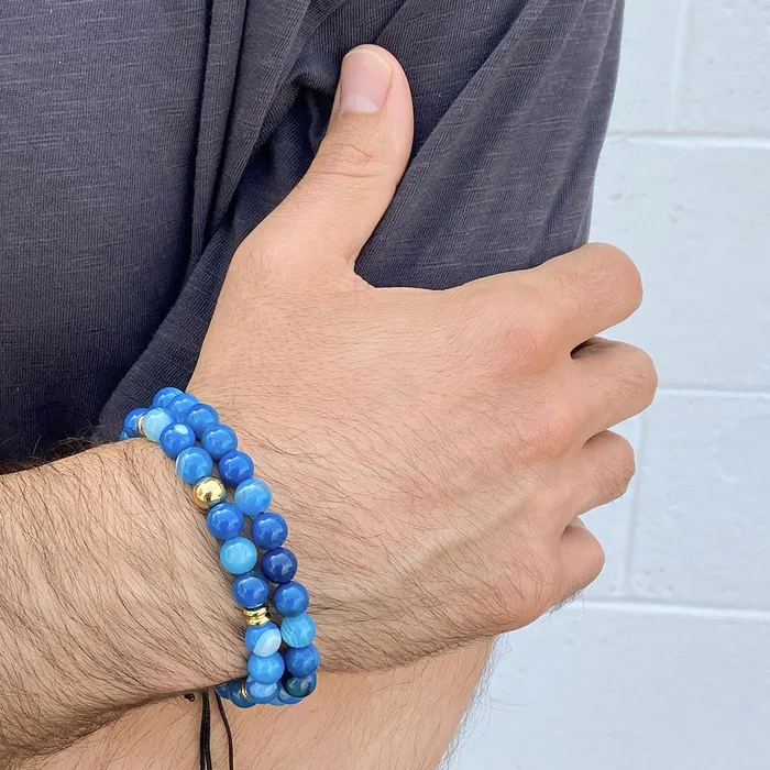 Invicta Blue Banded Agate Natural Stone 8mm Beads on Adjustable Cord Tie Bracelet Invicta Jewelry Bracelets