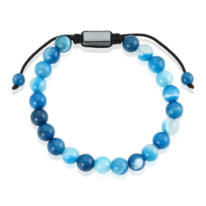 Invicta Blue Banded Agate Natural Stone 8mm Beads on Adjustable Cord Tie Bracelet Invicta Jewelry Bracelets