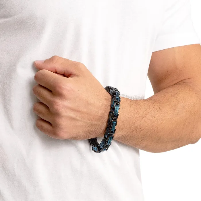 Invicta Jewelry Bracelets Crucible BlueBlack Byzantine Chain Bracelet 11mm Wide