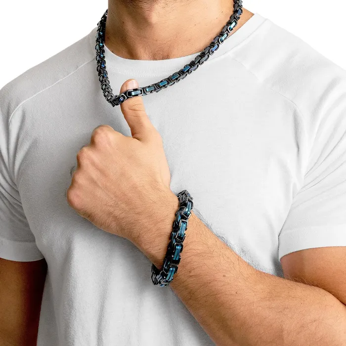 Invicta Jewelry Bracelets Crucible BlueBlack Byzantine Chain Bracelet 11mm Wide