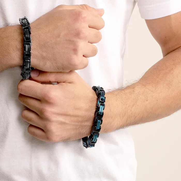 Invicta Jewelry Bracelets Crucible BlueBlack Byzantine Chain Bracelet 11mm Wide
