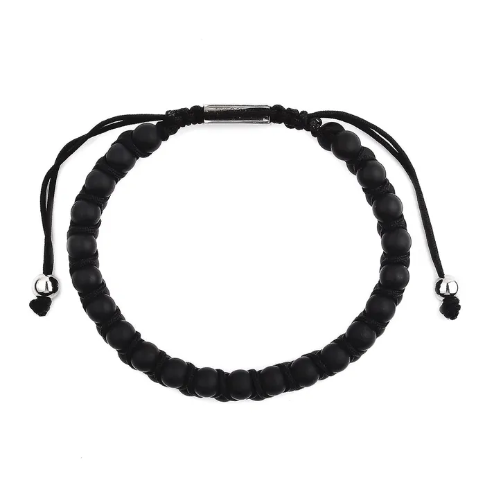 Invicta Jewelry Bracelets Invicta Double Row Matte Black Agate Stone Beaded Adjustable Bracelet