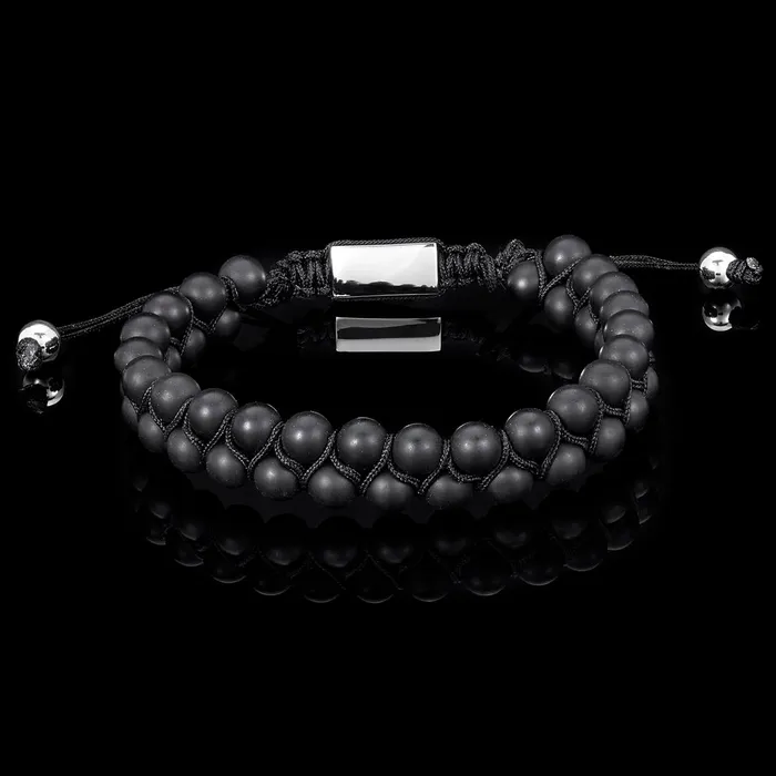 Invicta Jewelry Bracelets Invicta Double Row Matte Black Agate Stone Beaded Adjustable Bracelet