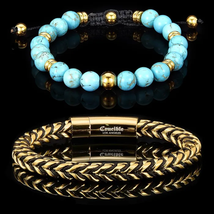 Invicta Jewelry Necklaces Gold Plated Bundle with Turquoise Stone and Franco Chain Bracelets Invicta Jewelry Necklaces Gold Plated Bundle with Turquoise Stone and Franco Chain Bracelets